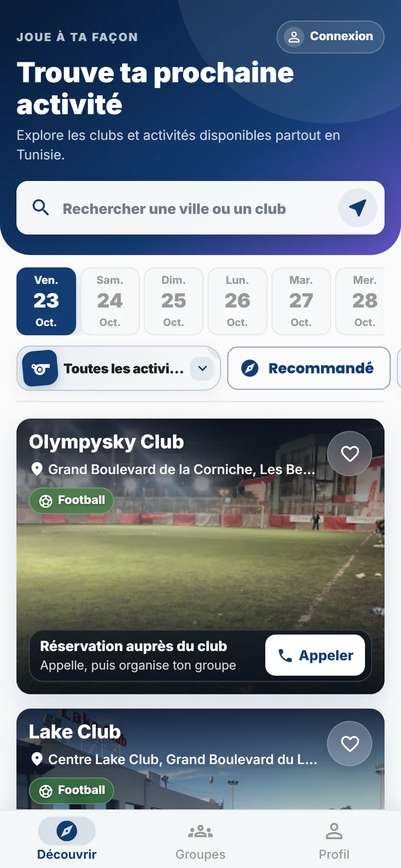 Choisissez votre sport et votre ville